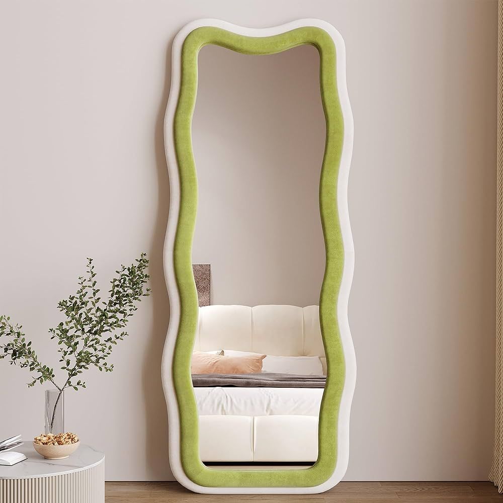 Amazon.com: Honyee Full Length Mirror, 63" x 24" Floor Mirror, Flannel Wrapped Wooden Frame Wall ... | Amazon (US)