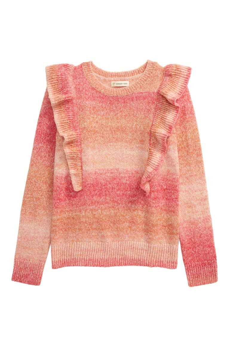 Kids' Space Dye Ruffle Cotton Blend Sweater | Nordstrom