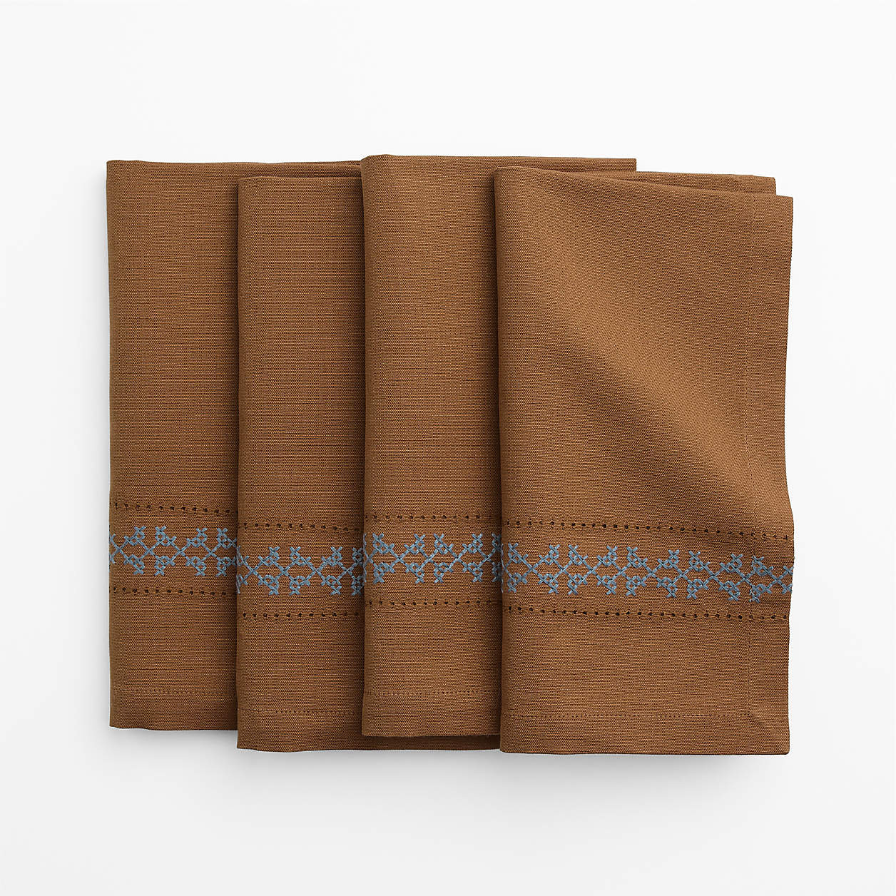 Brown Cross Stitch Napkin, Set of 4 | Crate & Barrel | Crate & Barrel