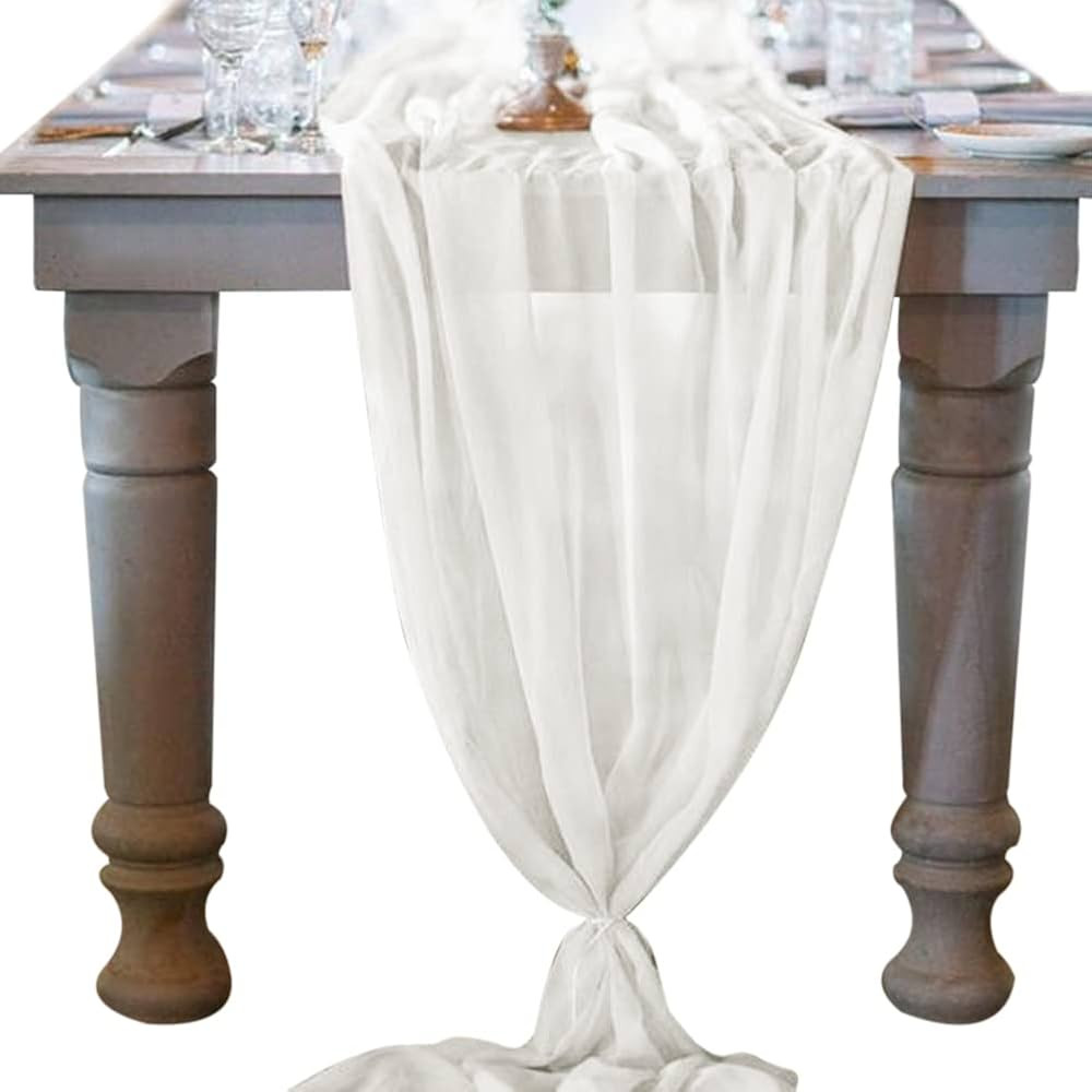 Socomi 10ft Ivory Chiffon Table Runner 29x120 Inches Wedding Runner Sheer Thanksgiving Christmas ... | Amazon (US)