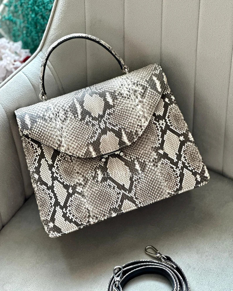 70%off for Bulk Order, DM White Genuine Python Top Handle Bag, Snake Skin Handbag, Exotic Leather... | Etsy (US)