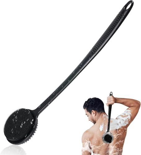 Silicone Back Scrubber for Shower, 17in Lengthen Long Handle Body Brush, Double Sided Shower Brus... | Amazon (US)