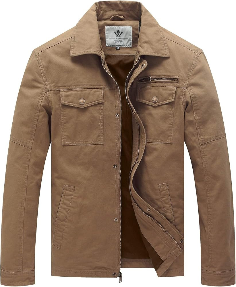 WenVen Men's Casual Canvas Cotton Military Lapel Jacket | Amazon (US)