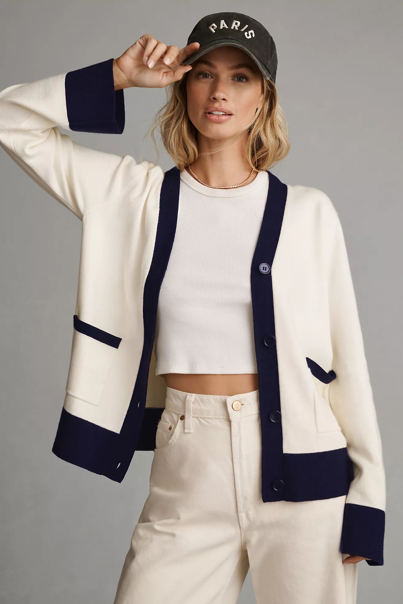 English Factory Contrast V-Neck Cardigan Sweater | Anthropologie (US)