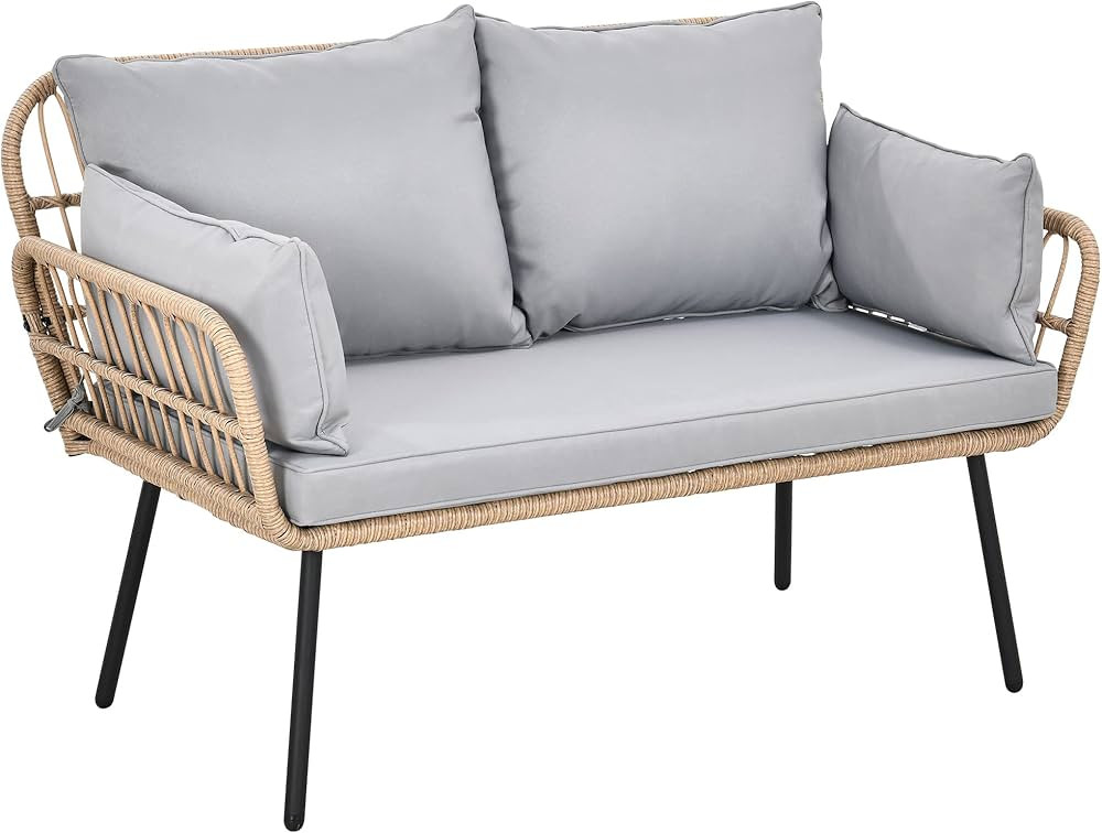 YITAHOME Patio Loveseat, All-Weather Wicker Rattan 2 Seater Sofa with Cushions & Lumbar Pillows, ... | Amazon (US)