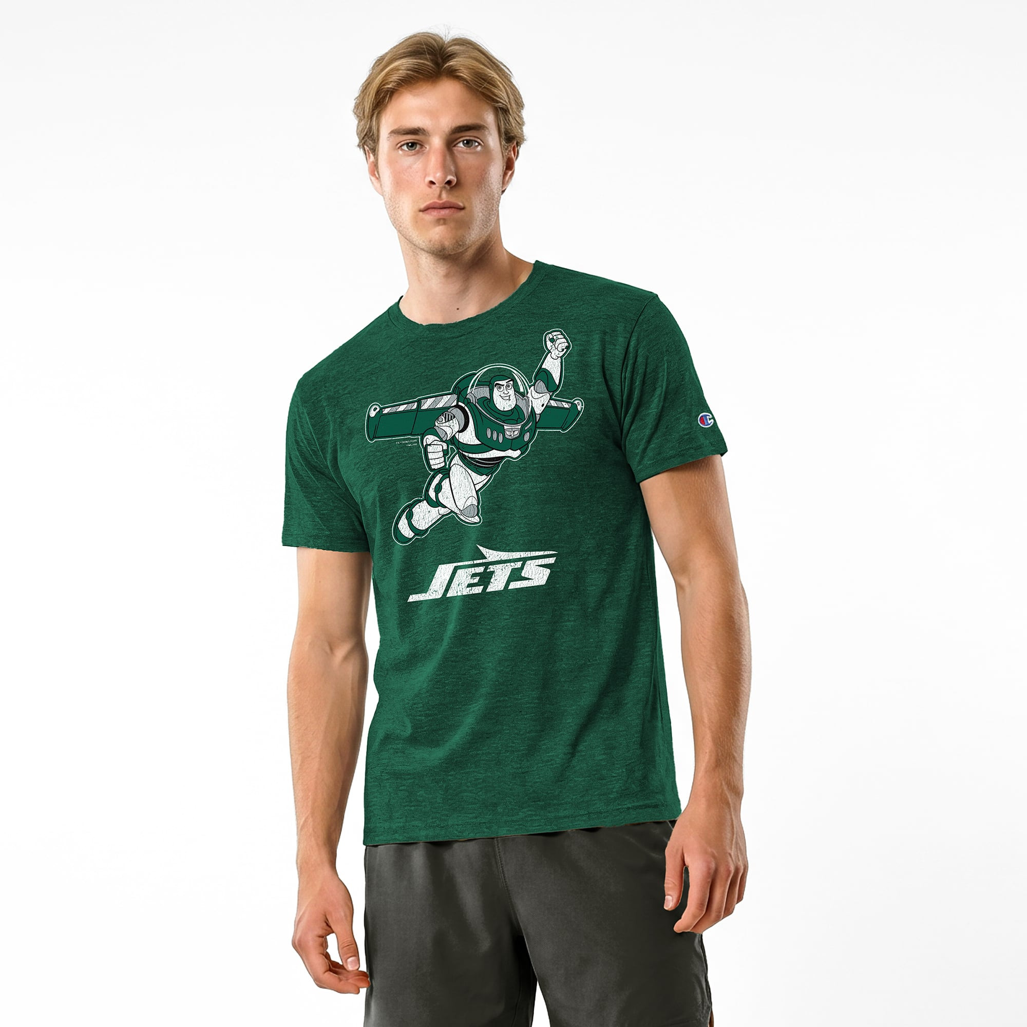 New York Jets Disney x Champion Buzz Lightyear Tri-Blend T-Shirt - Dark Green | Fanatics