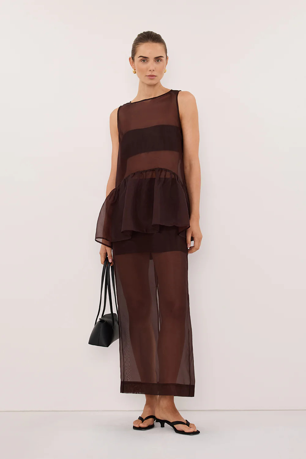 SIAN DK CHOC ORGANZA DROP WAIST TOP | DISSH