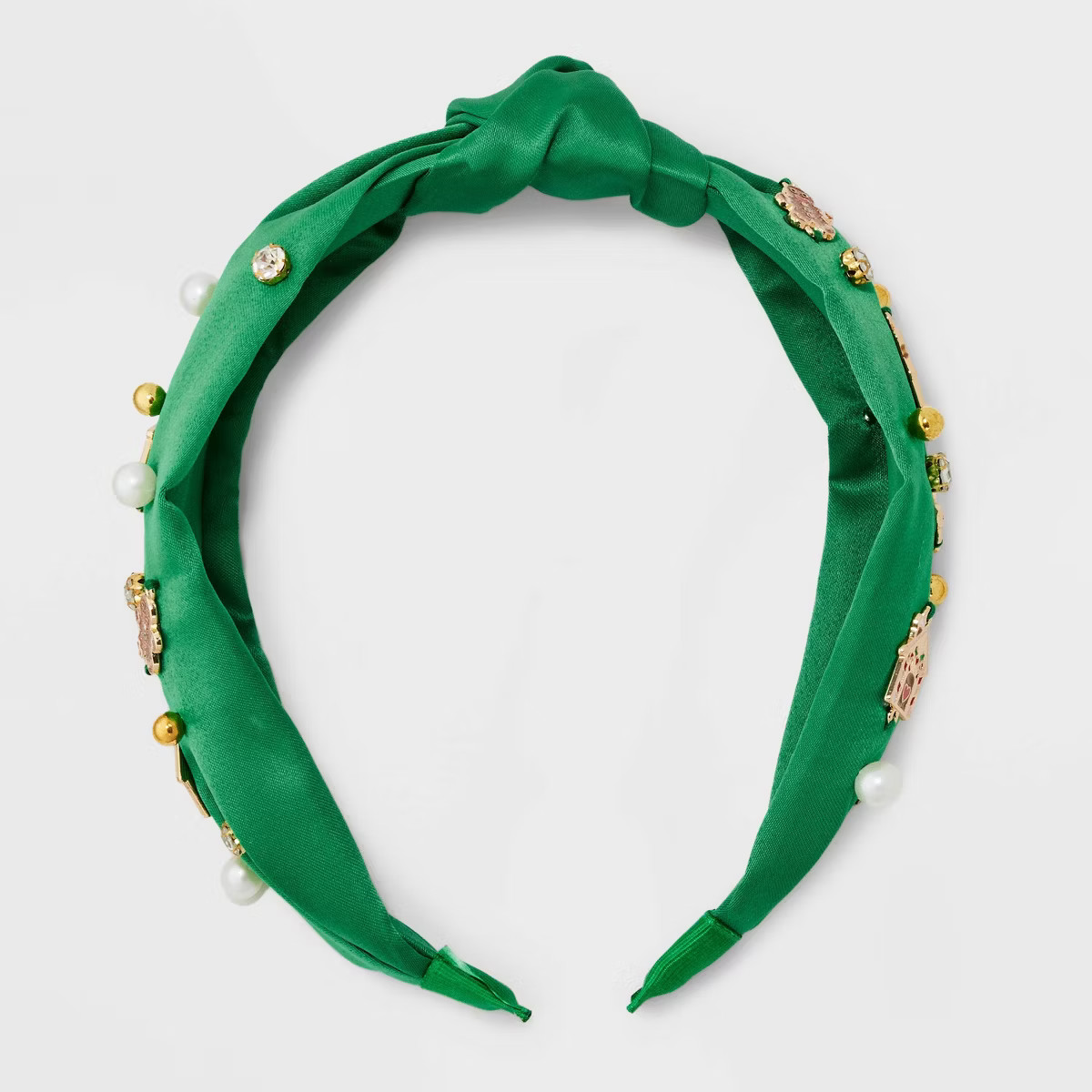 Holiday Gingerbread Icons Embellished Top Knot Headband - Green/Brown | Target