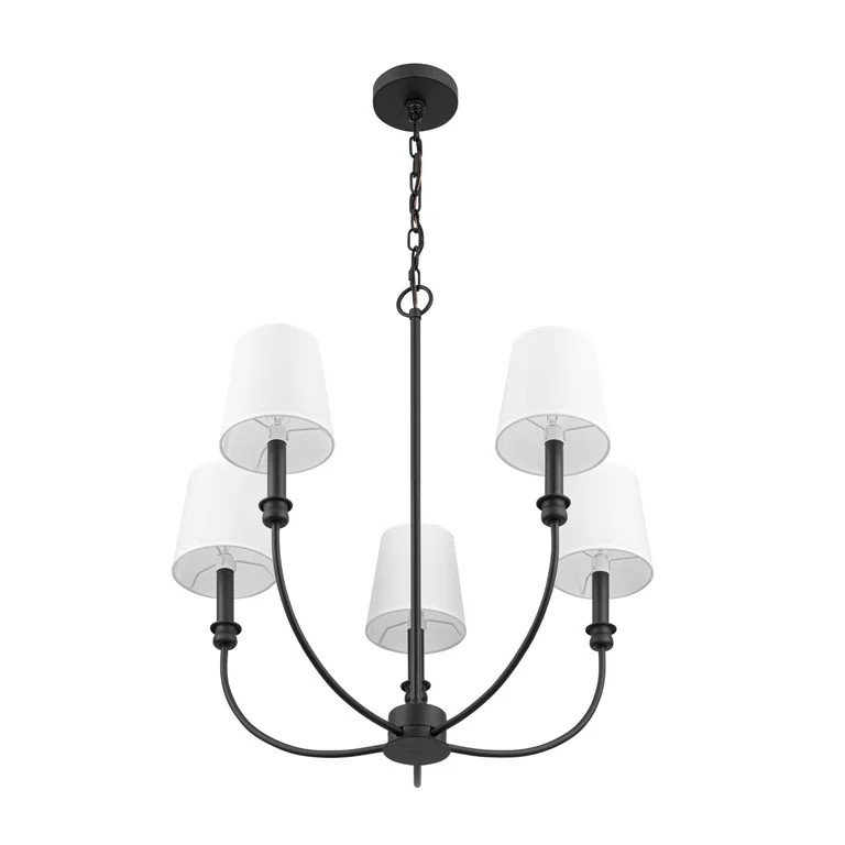Prominence Home Billet Matte Black 5-Light Chandelier with Fabric Shades | Walmart (US)