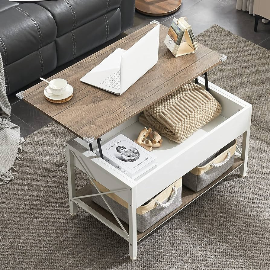 VINGLI 36" Lift Top Coffee Table with Free Cloth Storage Bins, White Walnut Framhouse Coffee Tabl... | Amazon (US)