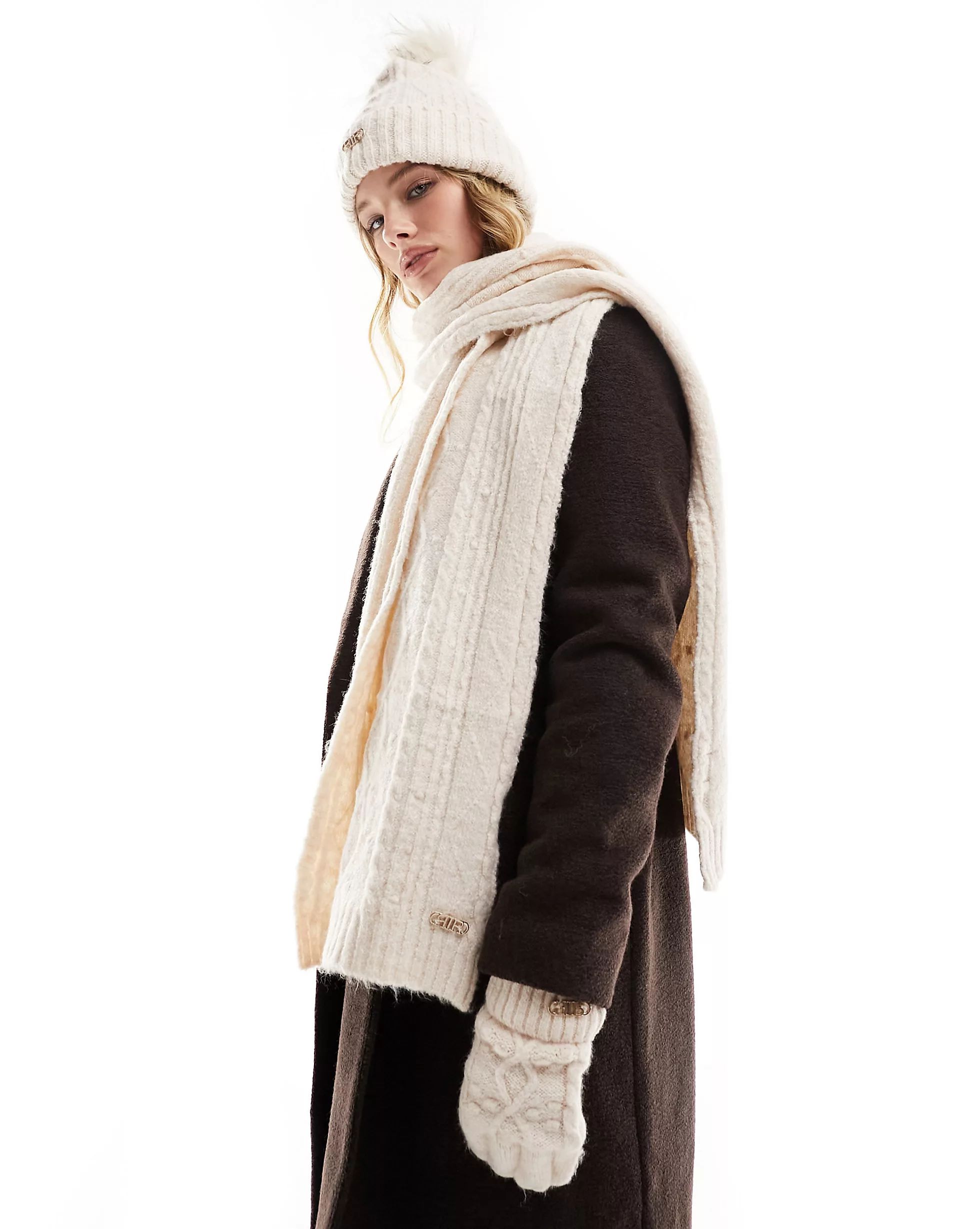 River Island cable knit gift set in beige | ASOS (Global)
