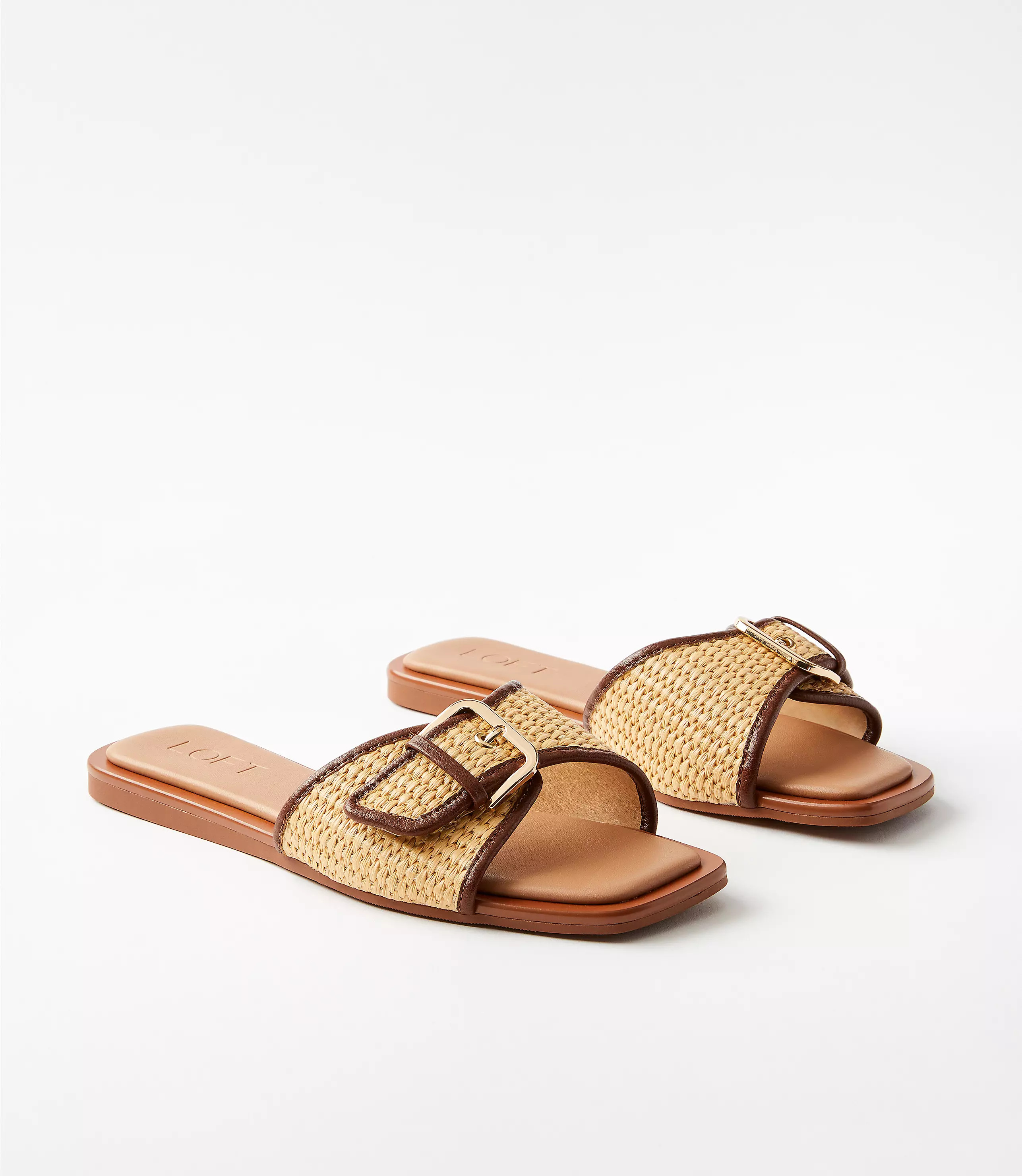 Straw Buckle Slide Sandals | LOFT