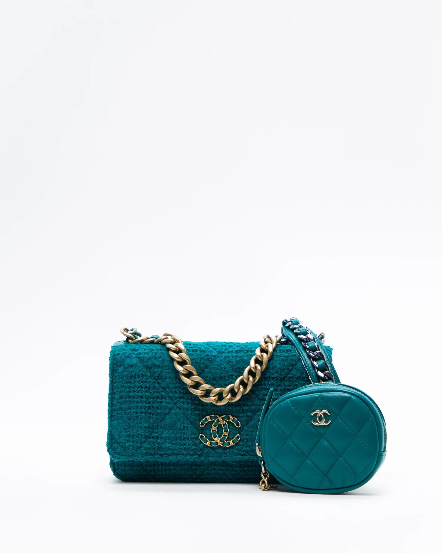 Tweed Chanel 19 Wallet on a Chain with Pouch | Vivrelle