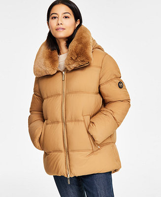 MICHAEL Michael Kors Women's Faux-Fur-Collar Hooded Puffer Coat, Created for Macy's - Macy's | Macy's