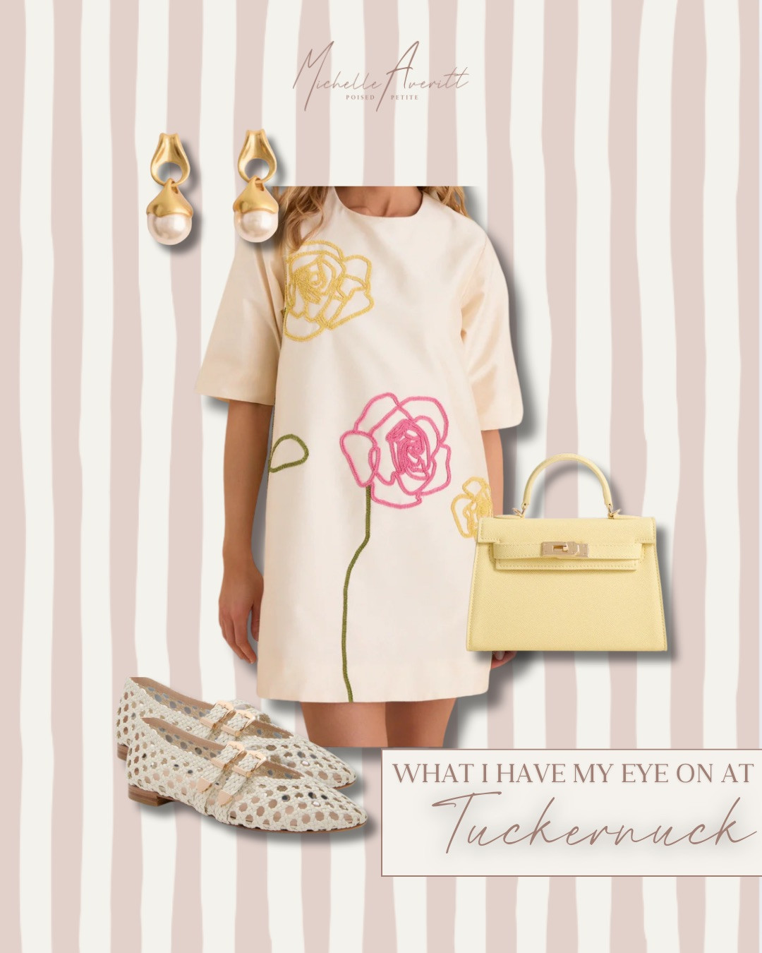 An effortless outfit with a pop of color! This look from Tuckernuck includes pieces you can easily mix and match for brunch or a vacation getaway.

A sleek floral dress works beautifully with this yellow handle bag, elegant pearl and gold earrings, and versatile white woven flats.

spring style, petite fashion, fashion over 40 

 #LTKootd #LTKOver40 #LTKPetite