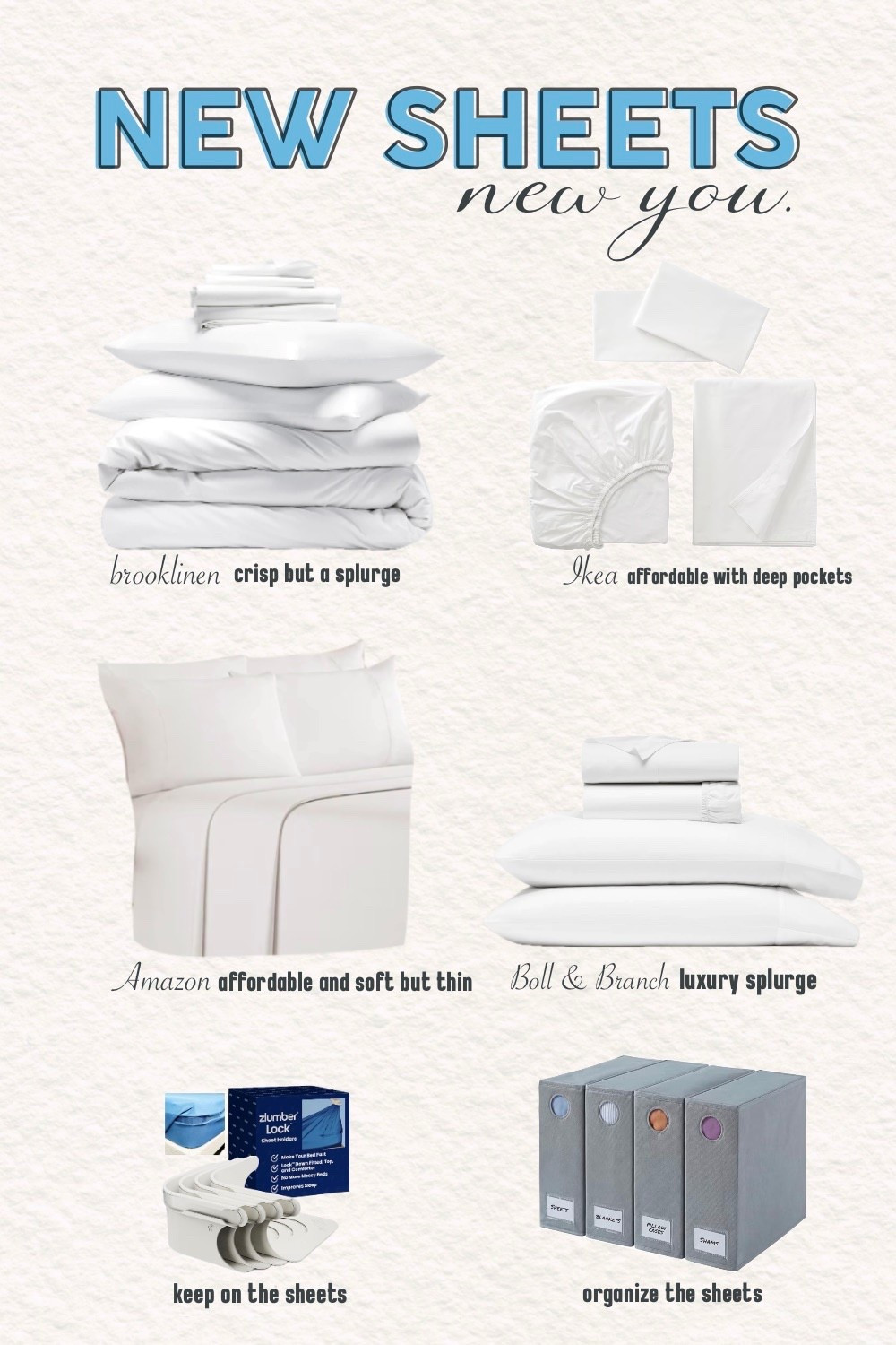 Finding the perfect sheets can be a journey, but I've curated a collage of my absolute favorites for every preference and budget! Whether you're a fan of that crisp, cool feel or prefer something soft and cozy, this edit has you covered.

I've included a percale sheet set with deep pockets—perfect for thicker mattresses and those who love that classic, breathable percale finish. For the ultimate crisp splurge, there's a luxurious percale option that feels like sleeping in a five-star hotel. If you're looking to invest in luxury, I've added a high-end percale set that's pure elegance. And for something soft and affordable, there's a budget-friendly favorite that doesn't compromise on comfort.

To complete the setup, I've also included a sheet organizer to keep your linen closet tidy and sheet locks to keep everything securely in place on the corners—no more waking up to untucked sheets!

Shop all my favorite sheet sets and bedding essentials.

#LTKstorytime #LTKselfcare #LTKHome