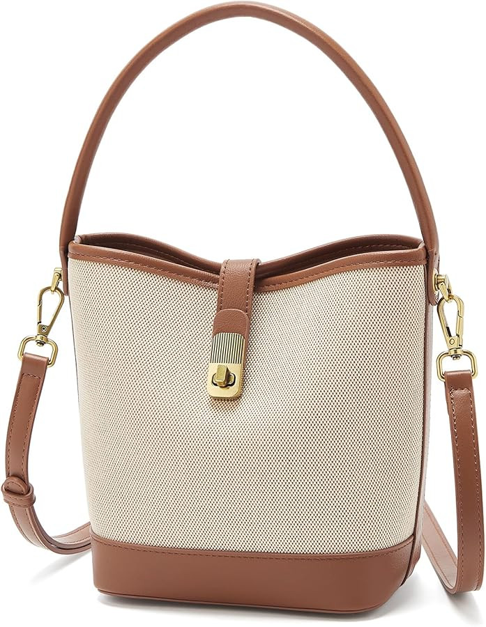 FOXLOVER Coated Canvas Bucket Crossbody Bags for Women Top-Handle Handbags Small Satchel Purse Tr... | Amazon (US)