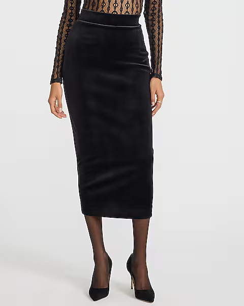 High Waisted Velvet Midi Skirt | Express