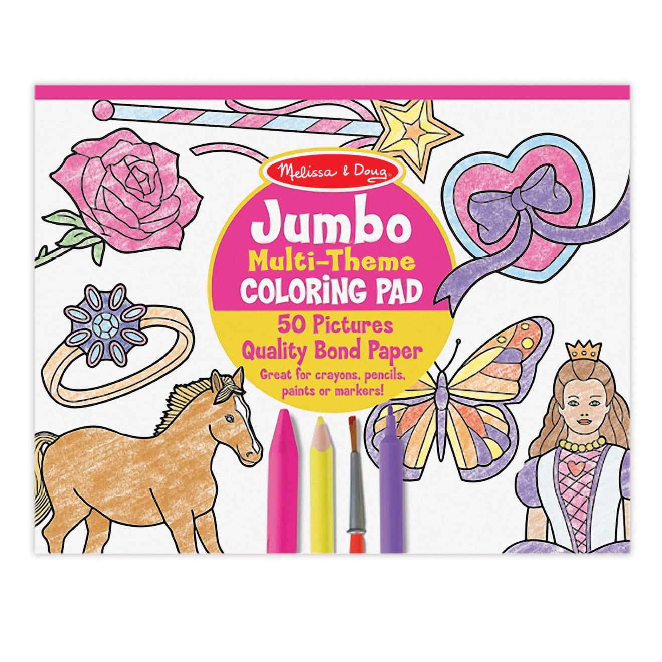 Jumbo 50-Page Kids' Coloring Pad - Horses, Hearts, Flowers, and More | Melissa and Doug
