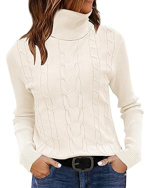 LEANI Womens 2025 Turtleneck Sweaters Cable Knit Long Sleeve Pullover Sweater Jumper | Amazon (US)