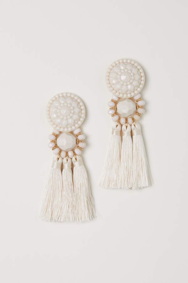 H & M - Tasseled Earrings - Natural white - Women | H&M (US + CA)