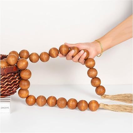 OMISHE 76" Long Large Wood Bead Garland with 1.6" Diameter Wooden Beads and Tassels, Rustic Farmh... | Amazon (US)