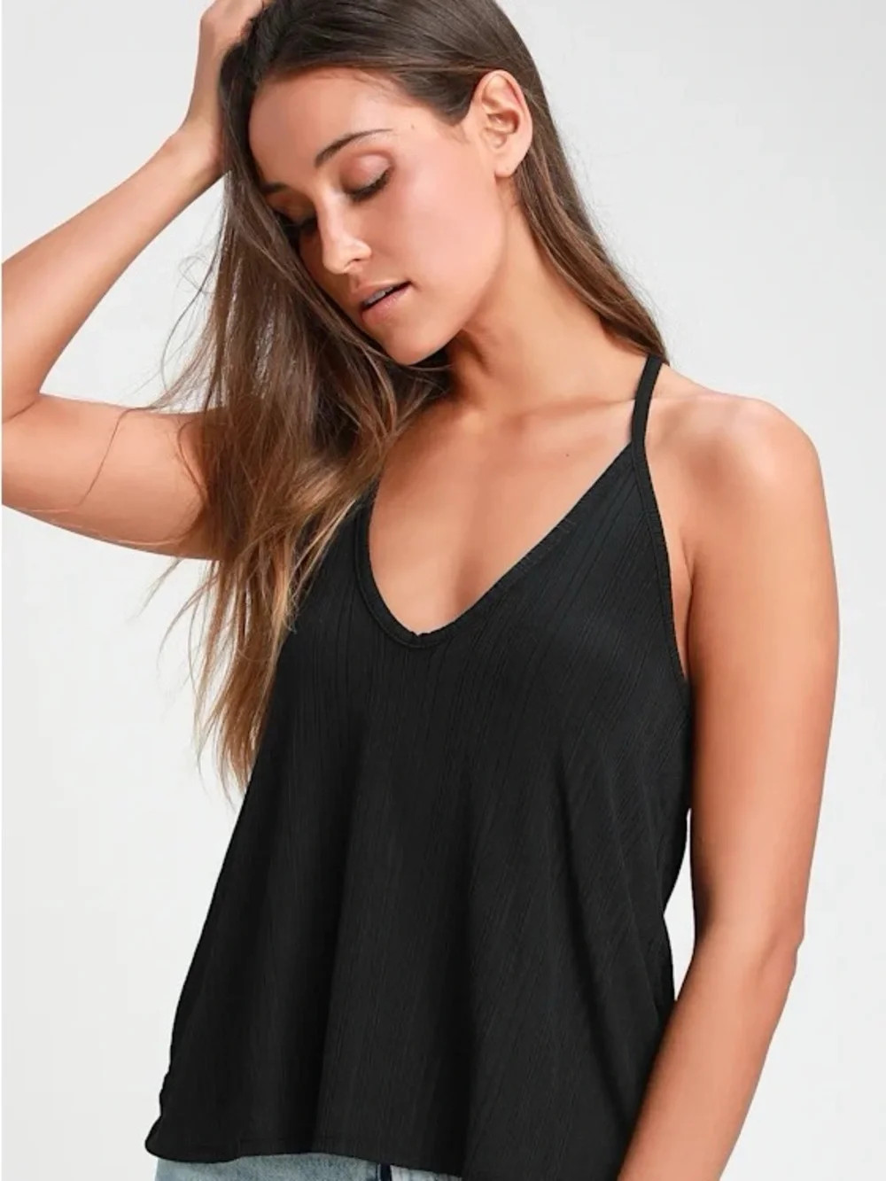 Free People Casual Black Ribbed V-Neck | Poshmark