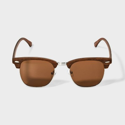 Men's Retro Browline Faux Wood Sunglasses - Goodfellow & Co™ Brown | Target