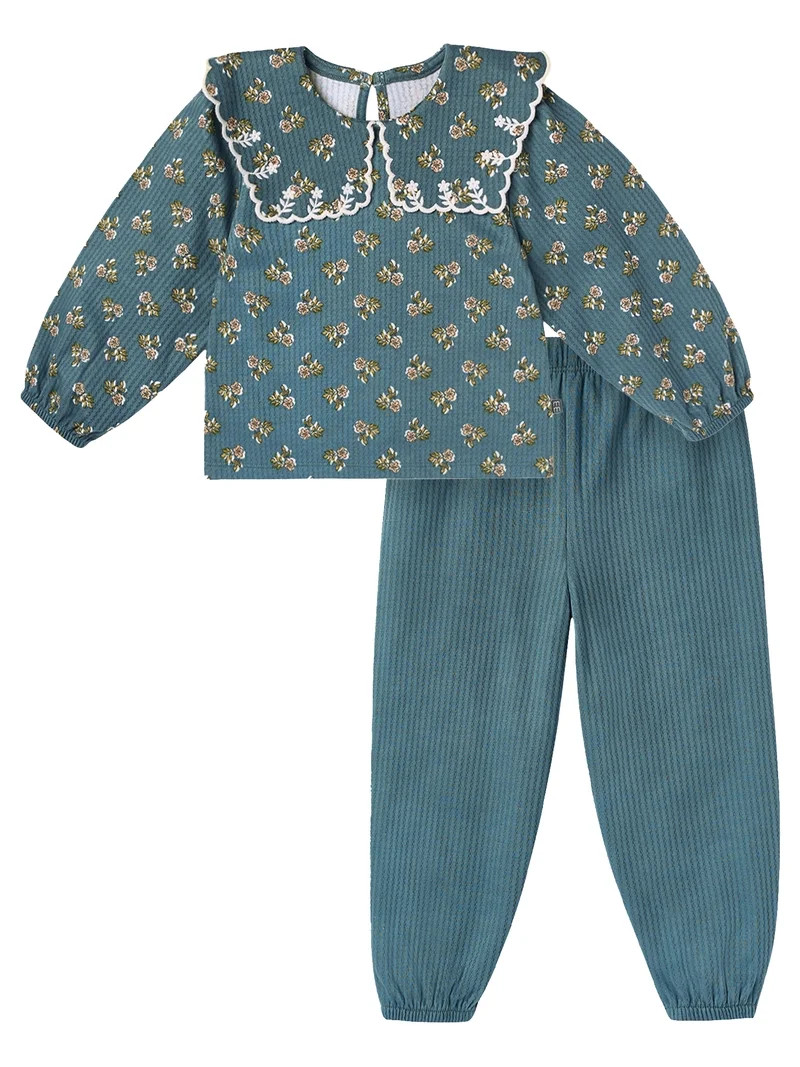 Modern Moments by Gerber Baby and Toddler Girl Collar Top and Pant Set, 2-Piece, Sizes 0/3 Months... | Walmart (US)