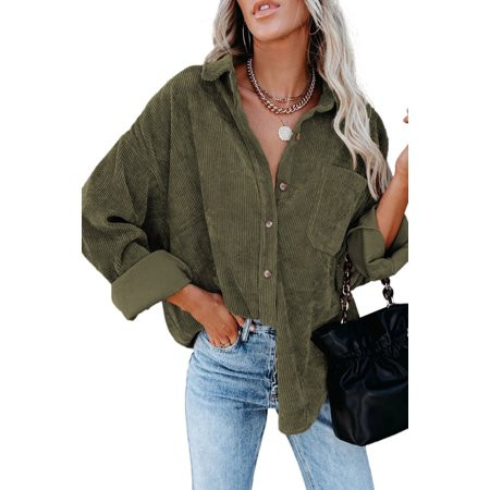 KISSMODA Womens Long Sleeve Flannel Plain Shirts Cardigan Blouse Ladies Casual Button Up Shackets Ja | Walmart (US)