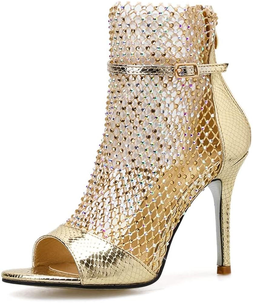 azmodo Women Gladiator Rhinestones Network Embellished Crystals Stiletto Heel Pumps Peep Toe Even... | Amazon (US)