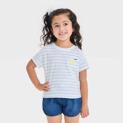 Toddler Girls' Lemon Striped Graphic T- Shirts - Cat & Jack™ Light Blue | Target