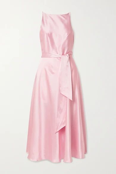 HARMUR - The Audrey Silk-satin Wrap Dress - Pastel pink | NET-A-PORTER (US)