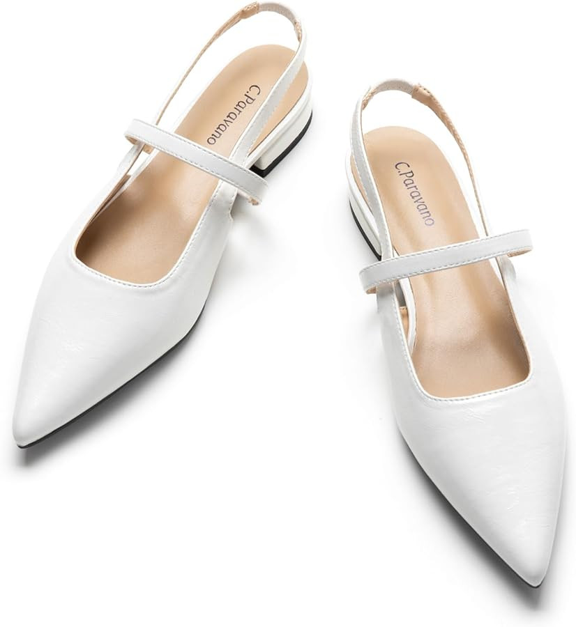 C.Paravano Women's Slingback Flats | Pointed Toe Pumps | Kitten Heels for Women | Slingback Dress... | Amazon (US)