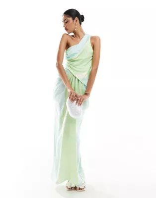 ASOS DESIGN one shoulder draped maxi dress with full skirt in ombre print | ASOS | ASOS (Global)