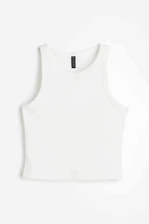 Ribbed Tank Top - Round Neck - Sleeveless - Black/white - Ladies | H&M US | H&M (US + CA)