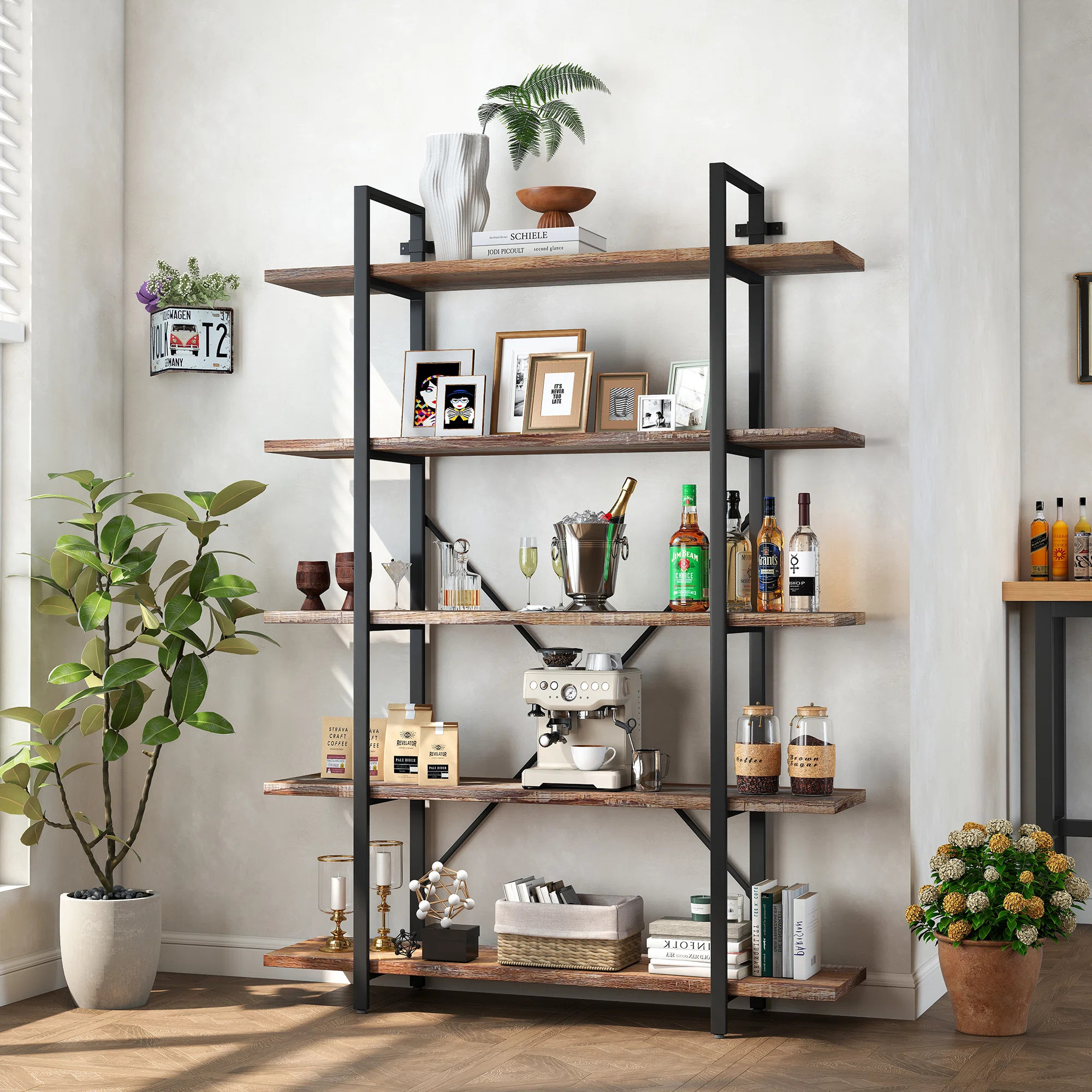 17 Stories Nuttall Vintage Industrial Etagere Bookcase for Living Room, Office, Kitchen & Reviews... | Wayfair North America