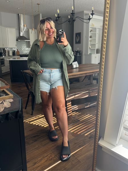 Loving this causal fit! Wearing a size large in the tops and a size 12 in shorts! 

American eagle aerie airport fit summer wear summer vibes summer fashion beach trip vacation outfit beachy outfit linen top jean shorts midsize 

#LTKMidsize