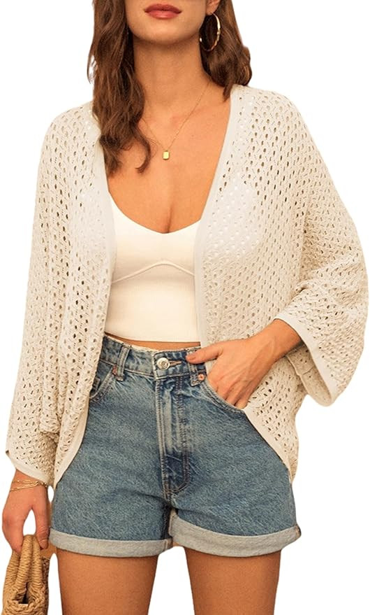 GRACE KARIN Open Front 3/4 Sleeve Batwing Cardigan for Women Lightweight Crochet Summer Cardigan ... | Amazon (US)