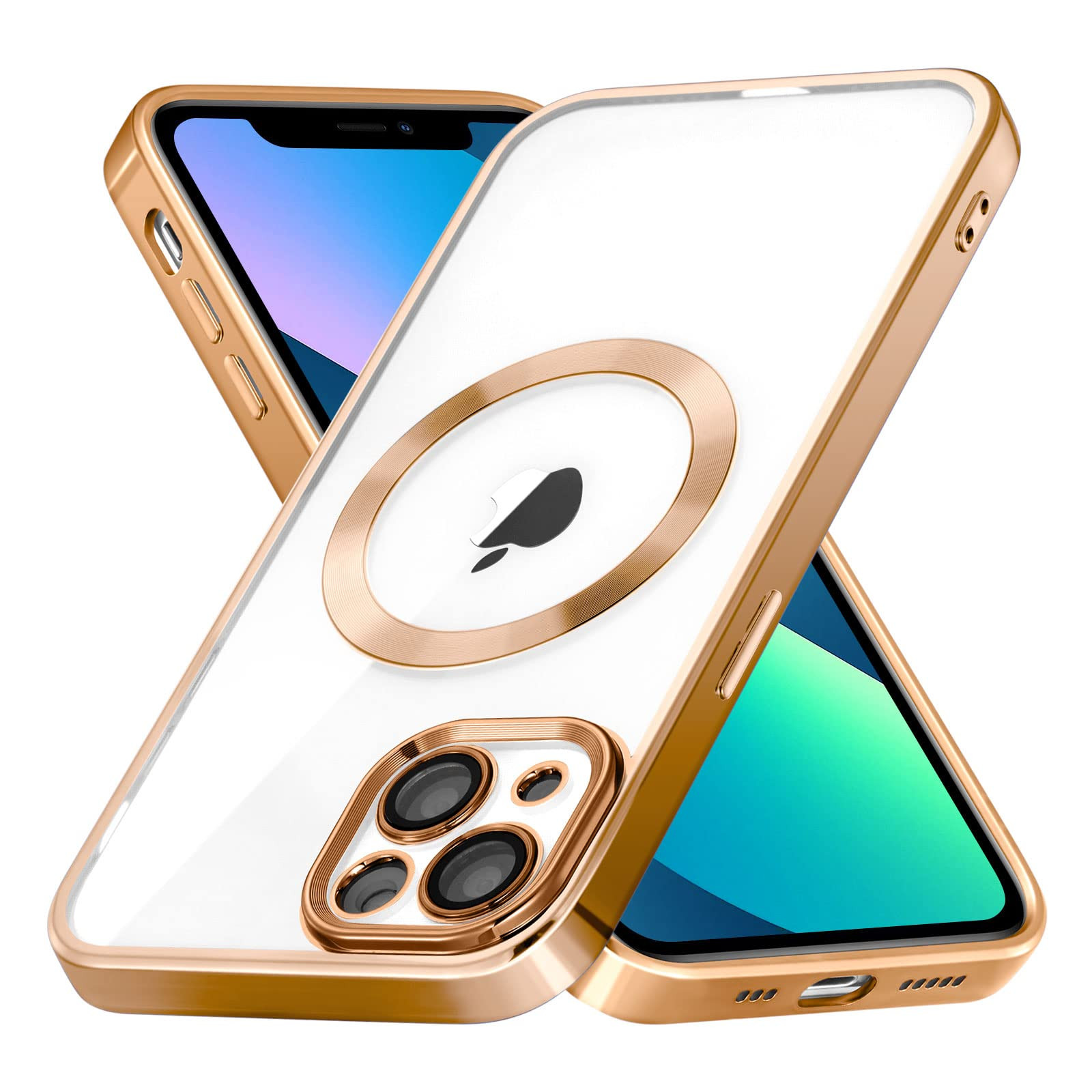 ZCDAYE Case for iPhone 13, iPhone 13 Phone Case Compatible with Wireless Charging,Gold Edge Elect... | Amazon (US)