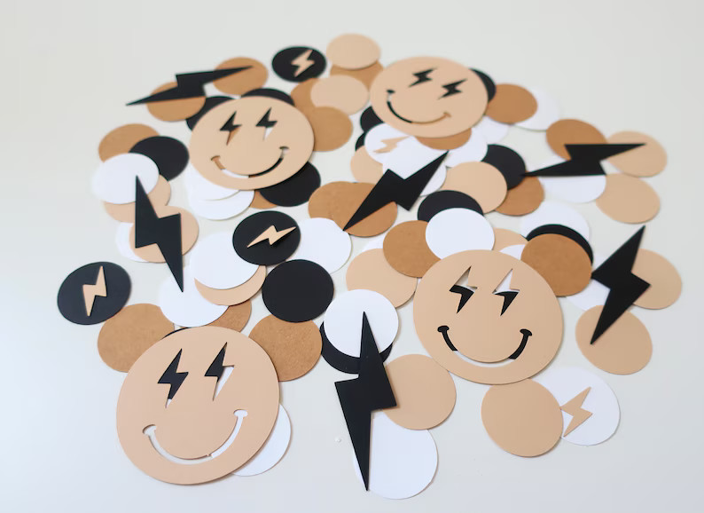 Two Rad Confetti Two Cool One Cool Dude One Happy Dude Tan Black Smiley Face Bad Two the Bone Bir... | Etsy (US)