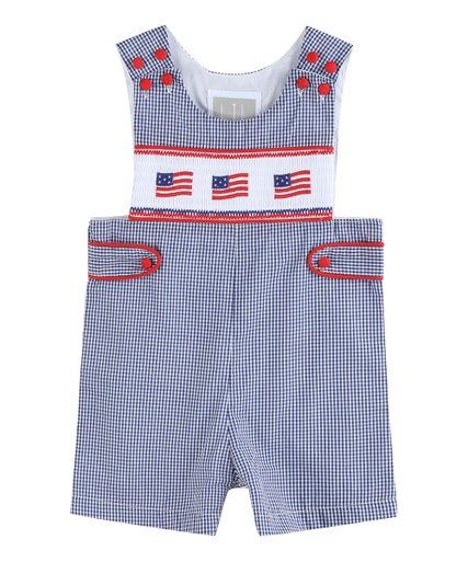 Lil Cactus Navy Gingham American Flag Smocked Shortalls - Infant | Zulily