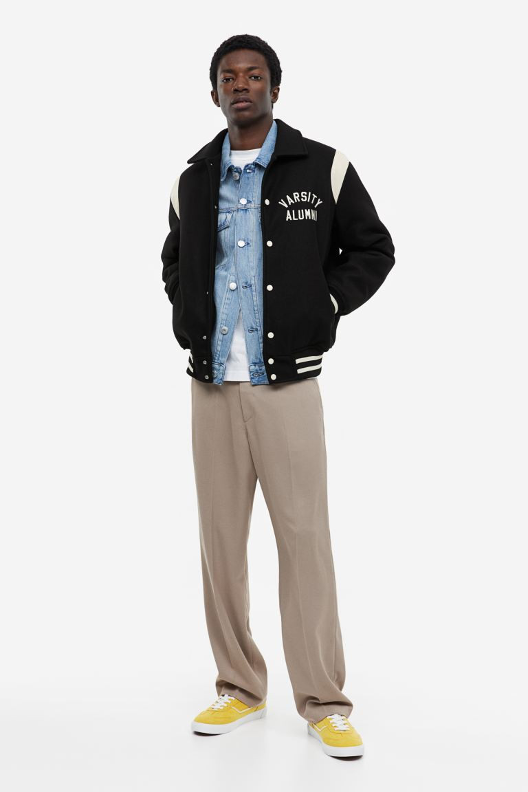 Loose Fit Varsity Jacket - Black/Varsity Alumni - Men | H&M US | H&M (US + CA)