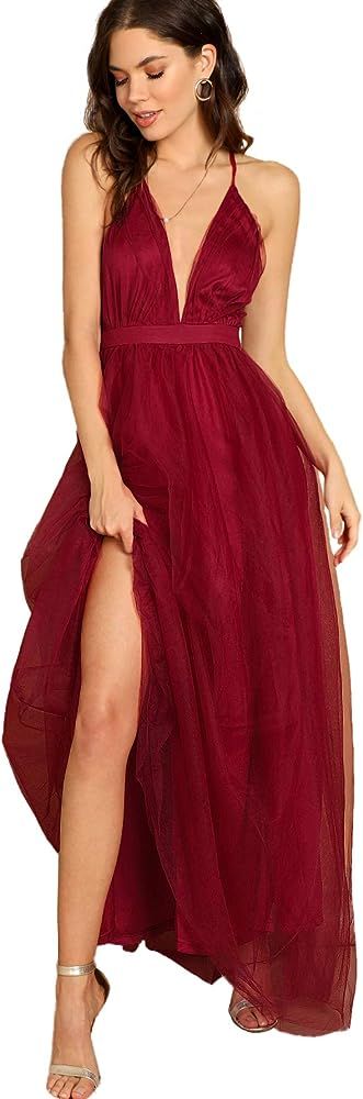 Women's Plunging Neck Spaghetti Strap Maxi Cocktail Party Dress | Amazon (US)