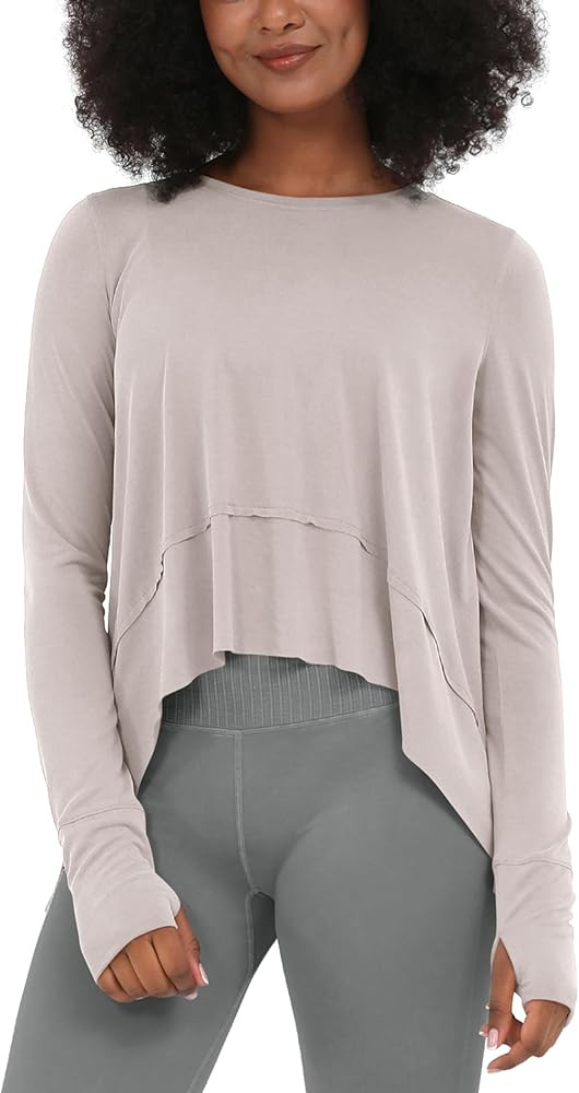 ODODOS Long Sleeve Tee for Women with Thumb Hole Athletic Gym Workout Crop Tops Yoga Shirts | Amazon (US)