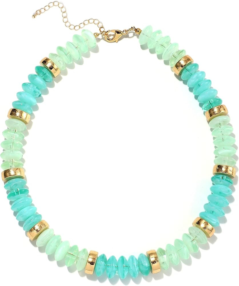 RISHEGAE Chunky Beaded Necklace for Women Boho Resin Beaded Choker Necklace Adjustable Surfer Bea... | Amazon (US)