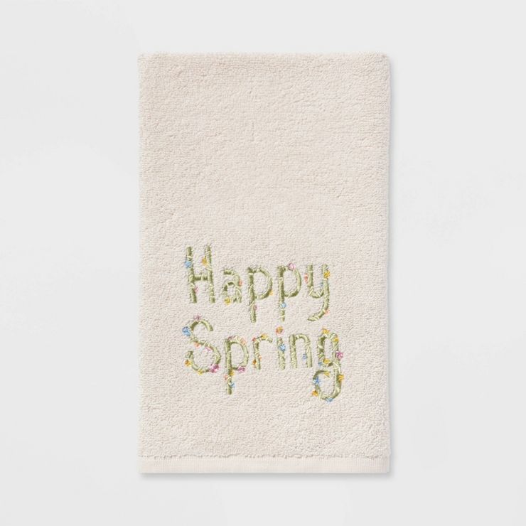 Happy Spring Embroidered Easter Hand Towel White - Threshold™ | Target