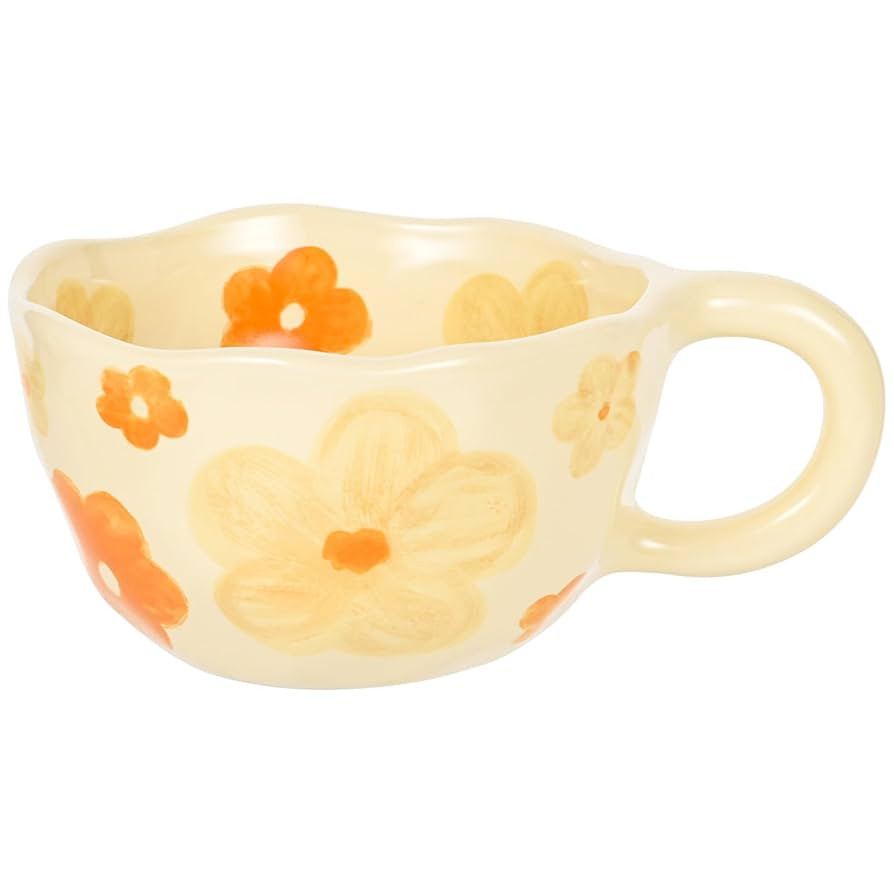 Ceramic Coffee Mug Vintage Flower Mugs 8 oz Cute Floral Coffee Mugs Irregular Latte Art Cup Lead-... | Amazon (US)