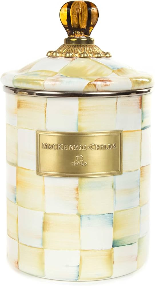 MACKENZIE-CHILDS Parchment Check Enamel Canister, Yellow-and-Cream Kitchen Storage Container with... | Amazon (US)