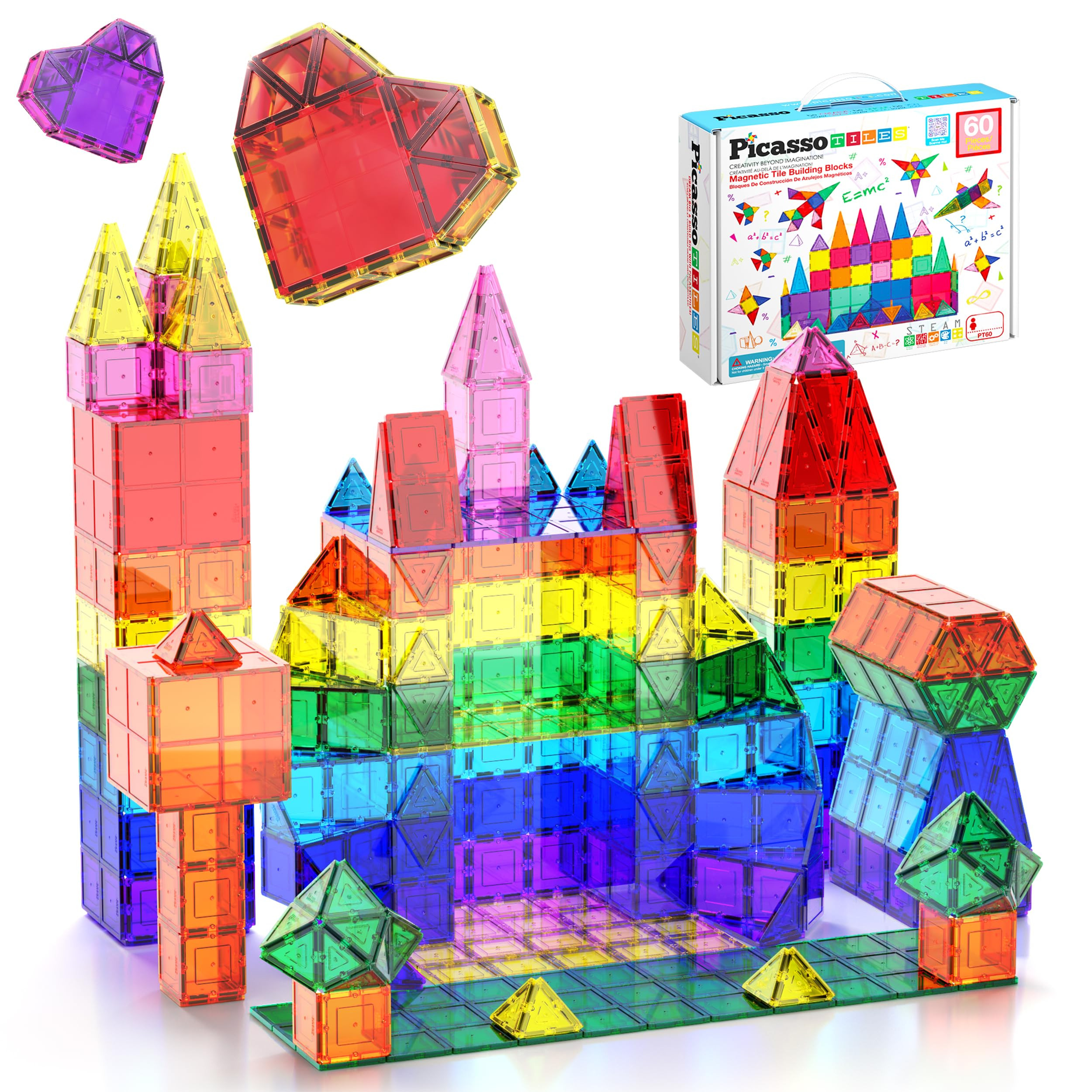 PicassoTiles 60 Piece Set 60pcs Magnet Building Tiles Clear Magnetic 3D Blocks Construction Playb... | Amazon (US)